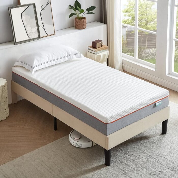 Twin Size White Mattress, Pressure Relief Medium Firm Feel Memory Foam 7.9 in. Bed-in-a-Box Mattress
